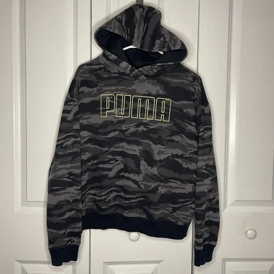Puma Cropped Oversized Hoodie Camouflage Size Small Womens Athleisure Black Gray - Image 1 of 4