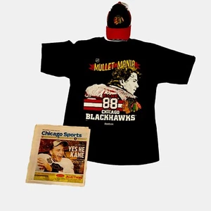 Vintage Reebok nhl PATRICK KANE Chicago Blackhawks Mullet Mania’+ cappello+ CHAMPS1° - Foto 1 di 20