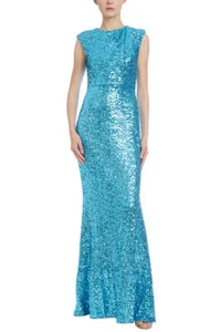 Badgley Mischka turquoise sequined mermaid gown - Picture 1 of 3