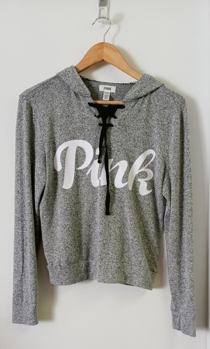 UNDERCOVER Felpa con cappuccio Victoria's Secret rosa cropped grigia taglia XS