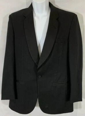 Mens Pierre Cardin Size 37R Black Diamond Tuxedo Jacket Satin Lapels 1 Button - Image 1 of 4