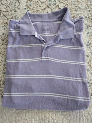 Merona Short Sleeve Men's XXL Purple & White Striped Button Down Polo Shirt - Image 1 of 4
