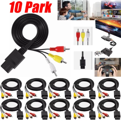 10-Pack 6FT N64 AV Stereo Cable for Nintendo 64 SNES GameCube RCA Audio Video - Image 1 of 4