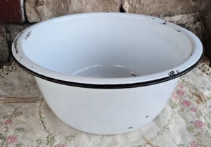 Vintage Enamelware White Tub Basin Wash Bowl 14-3/4" w Rustic Country FREE SHIP - Picture 1 of 10