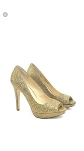 INC Womens Gold Pumps Peep toe Heels Sparkle/Glitter Size 7 - Picture 1 of 8
