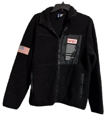 Мужская куртка среднего размера Divided By H&M, флис NASA, редкая с 3 карманами на молнии, черная - Изображение 1 из 4