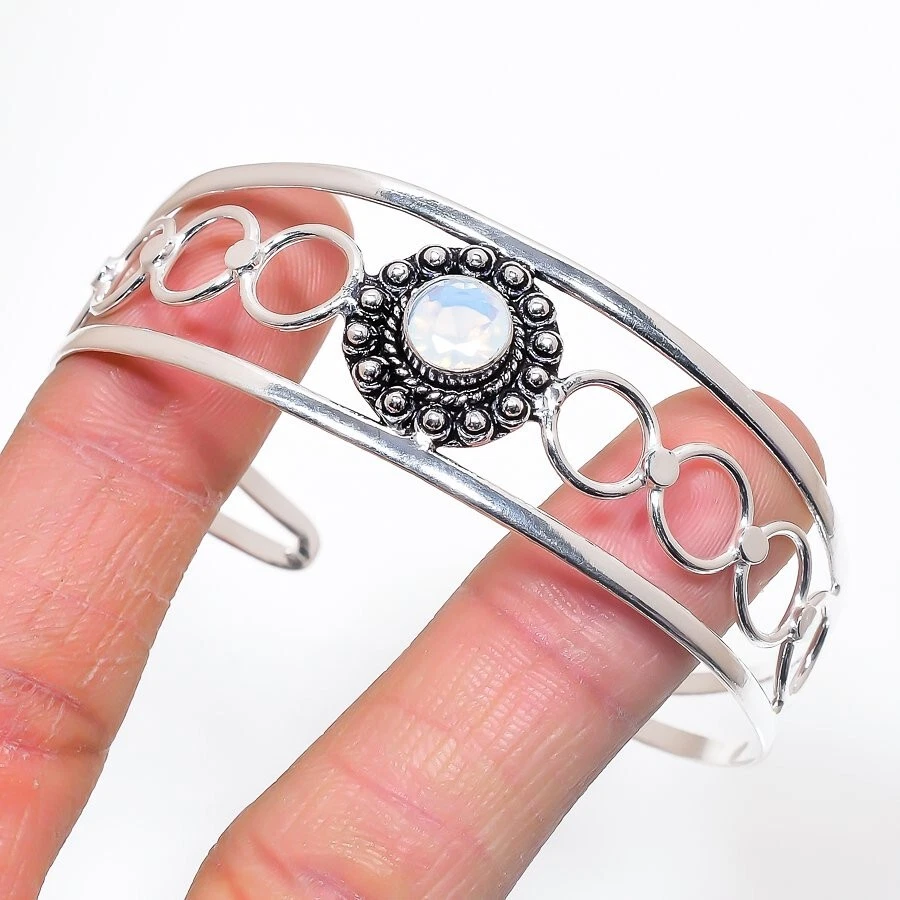 Pulseira de punho ajustável prata esterlina 925 pedra preciosa opala fogo - Imagem 1 de 1