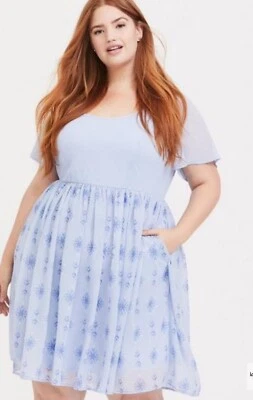 Women Torrid Disney Frozen 2 Elsa Snowflake Light Blue Chiffon Dress Size 10 NWT - Image 1 of 4
