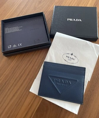 Portacarte PRADA pelle blu In Saffiano uomo donna portafoglio Card Holder - Imagen 1 de 3