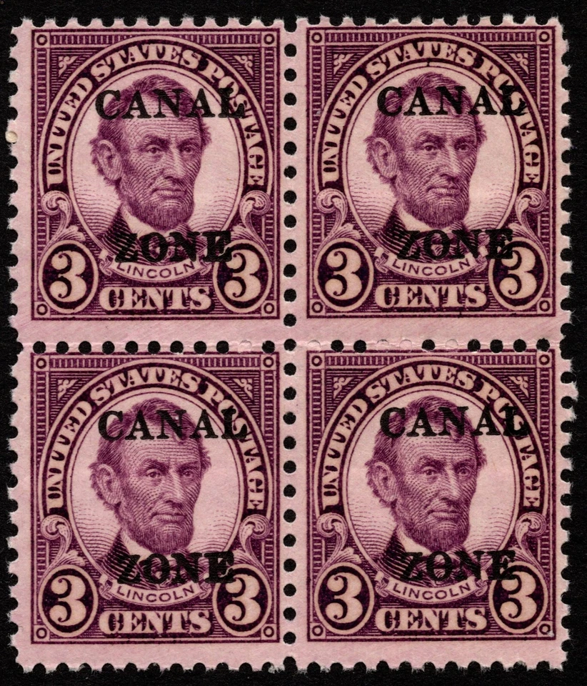 Canal Zone Scott # 102 Block of 4 Mint NH - 3 Cents Violet Abraham Lincoln Issue - Image 1 of 1