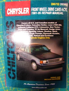 Coches Chilton's Chrysler 1981-95 con tracción delantera reparación de 4 cilindros libro manual - Imagen 1 de 2