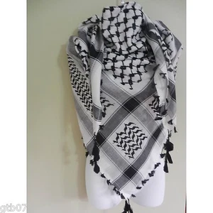 Unisex White Black Shemagh Head Scarf Neck Wrap Authentic Cotton Face Cover WTBT - Picture 1 of 3