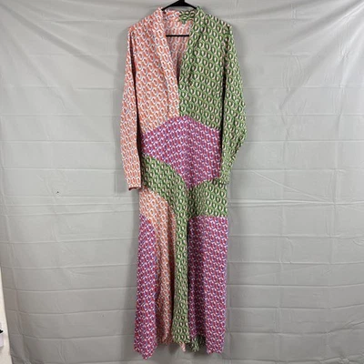 Farm Rio Dress Womens Medium Multicolor Patchwork Parrot Maxi Long Sleeve Boho - Image 1 of 4
