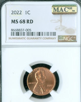 2022 LINCOLN SHIELD CENT NGC MS68 RD MAC 2ND FINEST & SPOTLESS . - Image 1 of 2