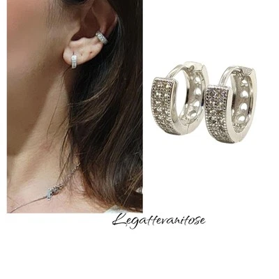 Orecchini Cerchio. orecchini uomo donna  argento 925  con zirconi  bianchi  - Immagine 1 di 4