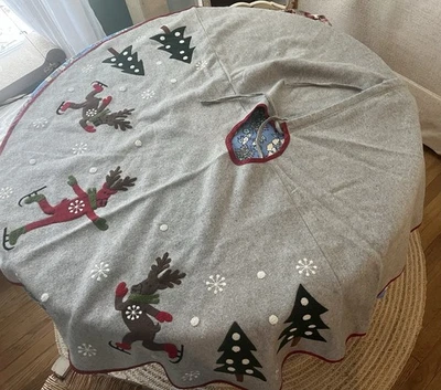 Nicole Miller Home 54” Christmas tree Skirt Sleigh Presents Reindeer New - Image 1 of 4