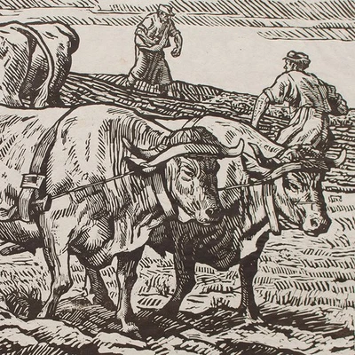 Otto Richard Bossert Realismus Bauern auf dem Feld Feldarbeit Holzschnitt 1916 - Bild 1 von 4