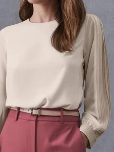 REISS Hermina beige elfenbein Shirt Plissee Detail formelle Bluse Top UK6 EUR34 *sehr guter Zustand* - Bild 1 von 9