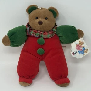 PJ Toys Christmas Teddy Bear Velour Plaid Neck Bow Red Green Holidays Pom 8” - Picture 1 of 7