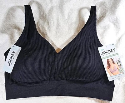 NWT Womens XL Jockey Generation RIBBED PLUNGE BRALETTE Bra Black Seam Free NEW - Image 1 of 4