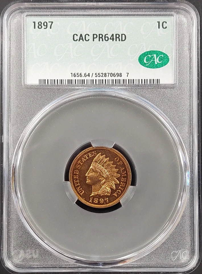 1897 Proof Indian Head Cent certified PR 64 RD by CAC! - Image 1 of 4