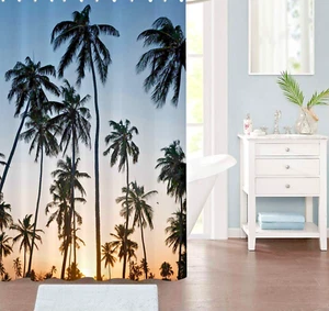 Palm Trees At Sunset Fabric Shower Curtain - Picture 1 of 1
