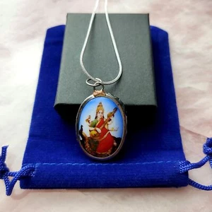 Saraswati Ma Goddess Om Pendant Necklace 20" Silver Snake Chain Spiritual Gift - Picture 1 of 4