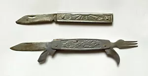 2pcs USSR Soviet Russian Pocket Folding Knifes Penknifes Multitool Fork Steel - Picture 1 of 8