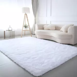 White Rug 8X10 for Living Room - Large Soft Shag Fluffy Area Rugs for Bedroom, N - Picture 1 of 6