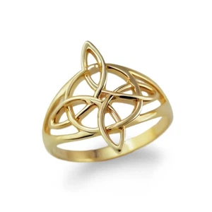 Dainty Gold Celtic Trinity Knot Openwork Triquetra Cross Ring for Women - Picture 1 of 17