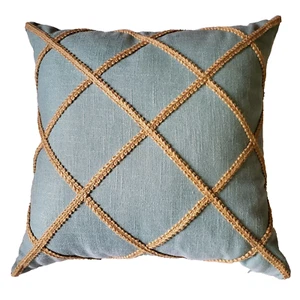 Almohada Tejida Pluma Espuma de Marfil y Arpillera Trenzada 19" Cuadrada Playa Cremallera Cubierta - Imagen 1 de 12