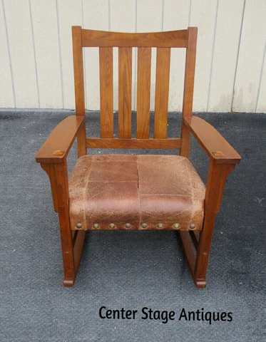 63722 Antique Mission Arts Crafts Oak Rocker Rocking Chair STICKLEY ?? Cover
