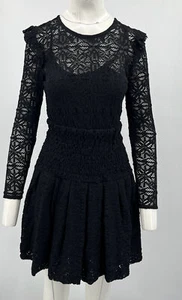 Maje Black Long Sleeve Lace Fit+Flare Mini Dress w/ Slip sz 3 - Picture 1 of 6