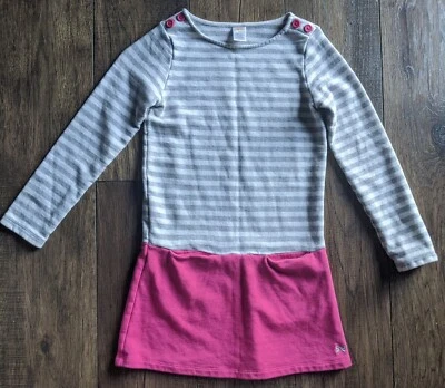 Gymboree Girls Sweater Dress Size 10 Grey & White Striped w/ Pink Skirt & Pocket - Image 1 of 4