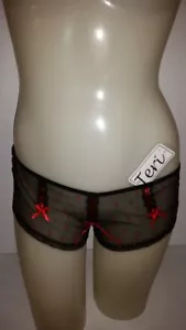Pantalones Cortos Teri Heart Transparentes Booty Negros con Bragas Corazón Rojo Pequeños NUEVOS - Imagen 1 de 3