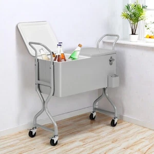 80QT Rolling Cooler Cart - Portable, Loop-Frame Legs, Silver & Camping Ice Chest - Picture 1 of 24