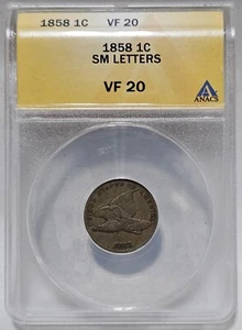 1858 1C Flying Eagle Small Cent ANACS VF 20 | Small Letters - Picture 1 of 4