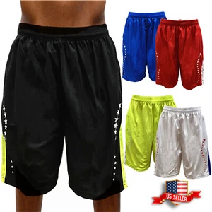 Stars Men Basketball Shorts Mesh Quick Dry Sport Performance Pants with Pockets - Picture 1 of 16