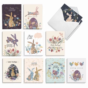 20 Asst'd Easter Notecards Bulk w/ Envelopes (10 Designs, 2 Each) Pastel Bunnies - Picture 1 of 6