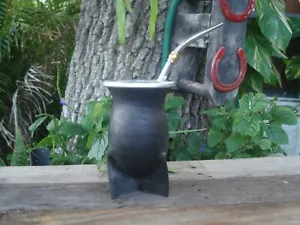 Mate Kürbis gefüttert in Leder Mate Trucker + Strohhalm Pico Loro 8" - schwarze Farbe - Bild 1 von 4