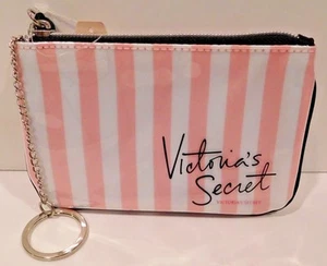 1 VICTORIA'S SECRET SIGNATURE STRIPE MAKEUP BAG COIN PURSE WITH CHAIN NEW! - Picture 1 of 4