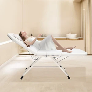 White Foldable Beauty Salon Recliner Massage Table Tattoo Bed Couch SPA Chair - Picture 1 of 7