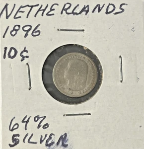Netherlands 1896 silver dime Wilhelmina I * - Picture 1 of 2