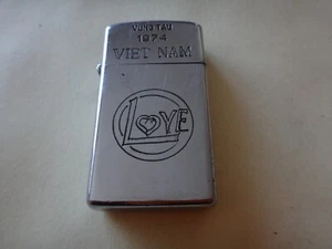 Vietnam War Year 1974 Zippo Slim Lighter VUNG TAU 1974 VIETNAM and LOVE Logo - Picture 1 of 14