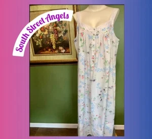 EILEEN WEST ~ FLORAL COTTON LAWN SLEEVELESS NIGHTGOWN ~ SIZE 3X - Picture 1 of 10