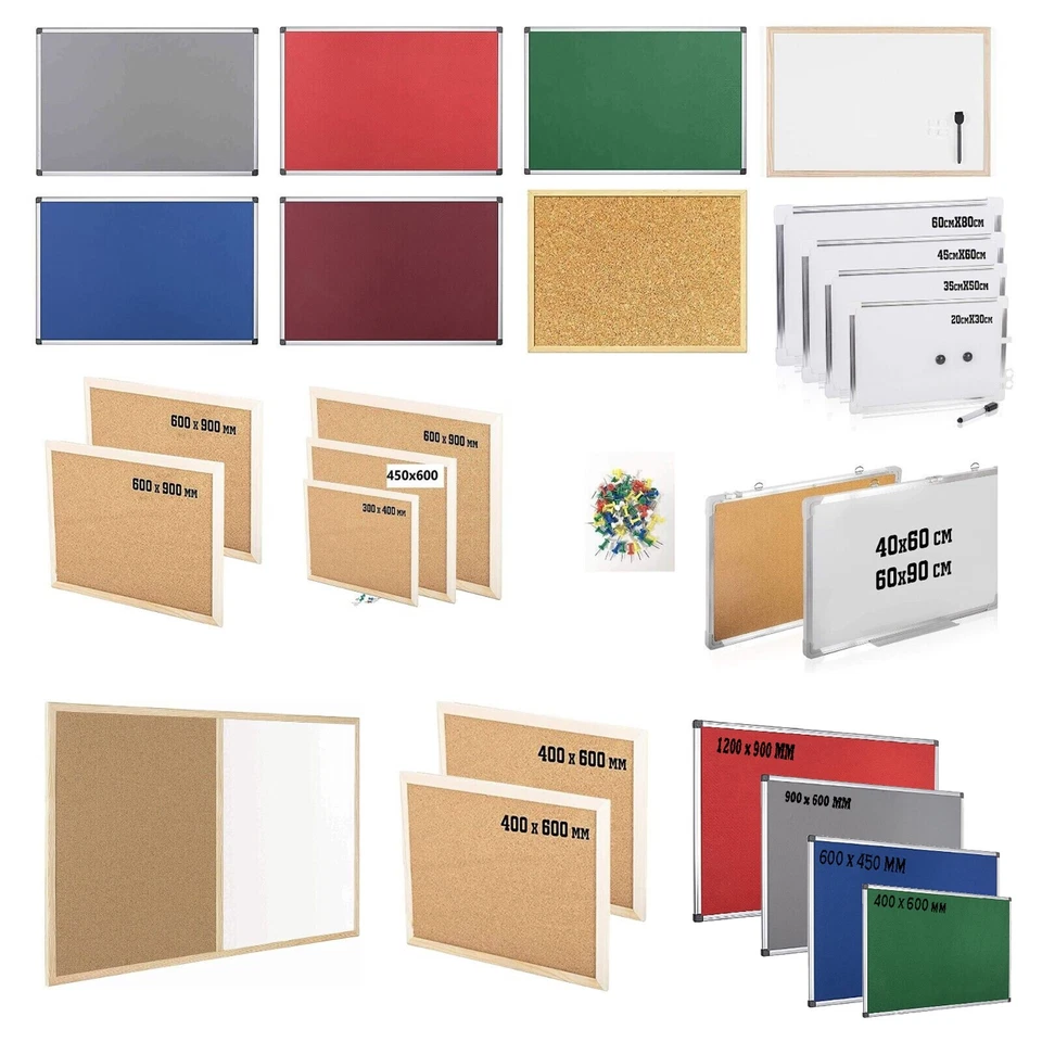 Wall Mounted Wooden cork Felt magnetic Notice Boards for Message Memo Home offic - Image 1 of 1