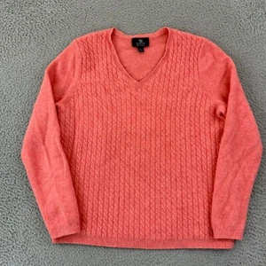 Lands End Cashmere Sweater Women Large Pink Cable Knit Long Sleeve V-Neck Preppy - Picture 1 of 10