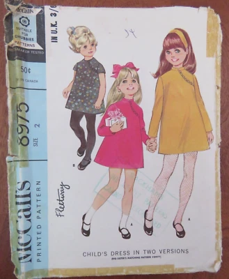 (1967) McCalls 8975 Sewing Pattern Girls A Line Dress Cut age 2 yrs Complete - Image 1 of 4