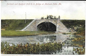 PORTLAND & RUMFORD FALLS R.R. BRIDGE MECHANIC FALLS MAINE POSTCARD 1906 - Picture 1 of 2
