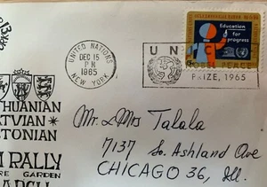 Lithuania Latvia Estonia Freedom Rally envelope Dated 1965 UN New York - Picture 1 of 4